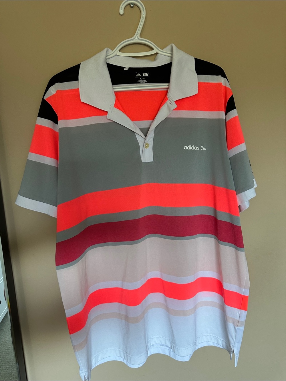 adidas Men’s Multicolor Striped Polo in High lighter apink, Gray, White & Maroon